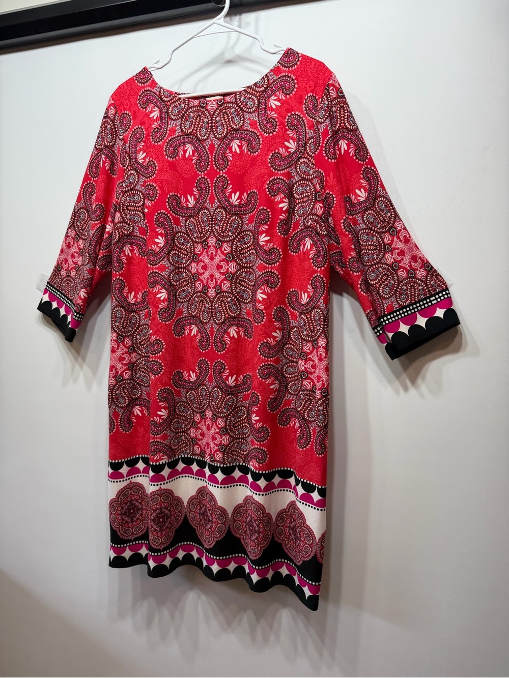 Chico's Red Pink and Black Paisley-Print Midi Dress - Picture 3 of 11